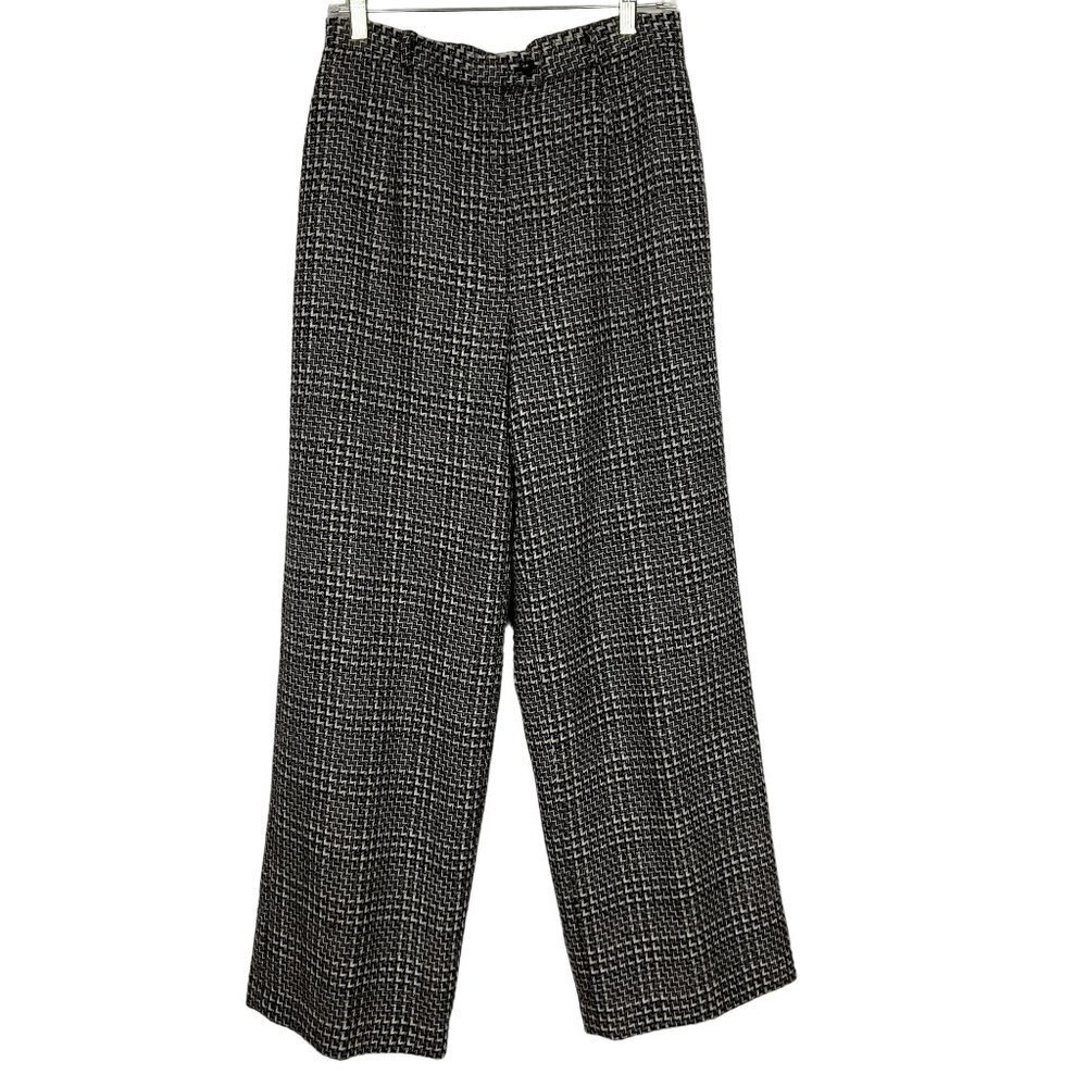 Vintage Talbots Wool Pants Womens 10 Black White Chevron Lined Wide Leg 31 Waist